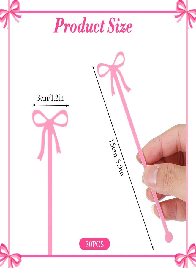 Yuanchu 30 Pack Coquette Acrylic Bow Drink Stirrers, Pink Swizzle Sticks for Cocktail Coffee Reusable Stirrers for Bachelorette Wedding Bridal Shower Party Decorations Supplies(Pink) - Image 2